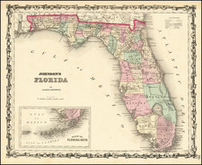 Florida Map By Alvin Jewett Johnson  &  Ross C. Browning