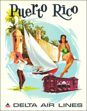 Puerto Rico and Travel Posters Map By Frederick Sweeney / Delta Air Lines