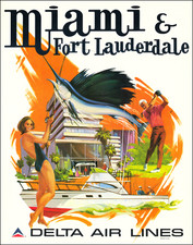 Florida and Travel Posters Map By Frederick Sweeney / Delta Air Lines