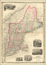 New England, Maine, Massachusetts, New Hampshire, Rhode Island and Vermont Map By Alvin Jewett Johnson  &  Ross C. Browning