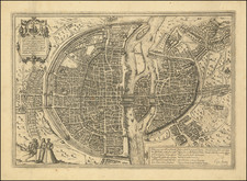 Paris and Île-de-France Map By Georg Braun  &  Frans Hogenberg