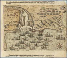 [Francis Drake's Attack of Santiago in the Cape Verde Islands] By Theodor De Bry / Baptista Boazio