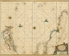 Atlantic Ocean, New England, Caribbean, Brazil, Guianas & Suriname, Venezuela and Eastern Canada Map By Pieter Goos