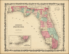 Florida Map By Alvin Jewett Johnson  &  Benjamin P Ward