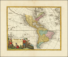 Western Hemisphere, California as an Island and America Map By Johann Christoph Weigel