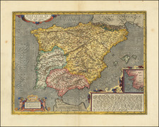 Spain and Portugal Map By Abraham Ortelius