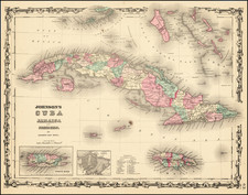 Cuba, Puerto Rico and Bahamas Map By Alvin Jewett Johnson  &  Benjamin P Ward