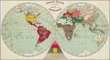 World and Curiosities Map By Baker & Taylor Co. / Hanhart Lithographers