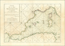 Mediterranean Map By Jacques Nicolas Bellin / Depot de la Marine