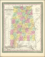 A New Map Of Alabama with its Canals, Roads, Distances from Place to Place, along the Stage & Steam Boat Routes… 1854 By Thomas, Cowperthwait & Co.