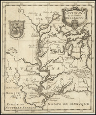 South, Louisiana, Texas, Midwest, Illinois and Michigan Map By John Law