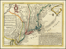 New England, Connecticut, Massachusetts, Rhode Island, New York State, Mid-Atlantic, New Jersey and Pennsylvania Map By Herman Moll