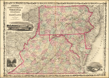 Pennsylvania, Maryland, Delaware, West Virginia and Virginia Map By Alvin Jewett Johnson  &  Ross C. Browning