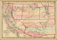 Southwest, Arizona, Colorado, Utah, Nevada, New Mexico, Rocky Mountains, Colorado, Utah and California Map By Alvin Jewett Johnson  &  Benjamin P Ward