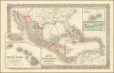 Hawaii, Mexico, Caribbean and Hawaii Map By Samuel Augustus Mitchell Jr.