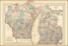 Michigan and Wisconsin Map By Samuel Augustus Mitchell Jr.