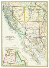 Southwest, Arizona, Utah, Nevada, Rocky Mountains, Utah, Baja California and California Map By Cassell, Petter & Galpin