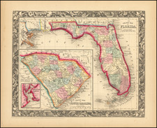 County Map of Florida [with Maps of North & South Carolina and inset of Charleston]