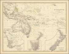 Australia & Oceania, Australia, Oceania and New Zealand Map By W. & A.K. Johnston