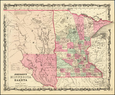 Minnesota, North Dakota and South Dakota Map By Alvin Jewett Johnson  &  Ross C. Browning