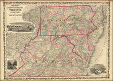 Pennsylvania, Maryland, Delaware, West Virginia and Virginia Map By Alvin Jewett Johnson  &  Ross C. Browning