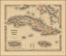 Cuba, Jamaica and Bahamas Map By Joseph Hutchins Colton
