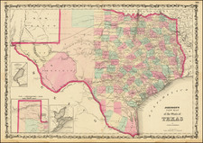 Texas Map By Alvin Jewett Johnson  &  Ross C. Browning