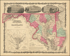 Washington, D.C., Maryland and Delaware Map By Alvin Jewett Johnson  &  Benjamin P Ward