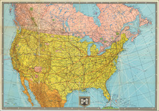 United States Map By Hamburg American Line / Bibliographische Institut