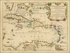 Florida and Caribbean Map By Vincenzo Maria Coronelli - Jean-Baptiste Nolin