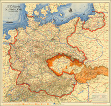 World War II and Germany Map By Deutschen Verlag