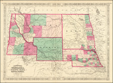 Nebraska, North Dakota, South Dakota, Idaho, Montana and Wyoming Map By Alvin Jewett Johnson