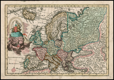 Europe and Europe Map By Adam Friedrich Zurner / Johann Christoph Weigel