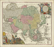 Asia Map By Matthaus Seutter / Johann Michael Probst