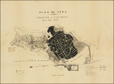 (Istanbul Fire of 1870) Plan de Pera - Theatre de L'Incendie du 5 Jun 1870