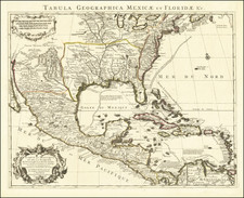 Southeast, Texas, Midwest, Southwest, Rocky Mountains and Mexico Map By Johannes Covens  &  Cornelis Mortier