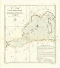 Spain, Mediterranean, Corsica, Sardinia and Balearic Islands Map By Jacques Nicolas Bellin / Depot de la Marine