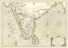 Carte reduite de la presque isle de l'Inde Contenant les Costes depuis Cambaye jusqu'aux Bouches du Ganges Dressee au Depot des Cartes Plans et Journeax de la Marine . . . 1766 By Jacques Nicolas Bellin