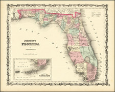 Florida Map By Alvin Jewett Johnson  &  Ross C. Browning