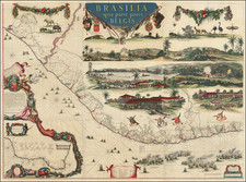 Brasilia qua parte paret Belgis | Brasiliae Geographica & Hydrographica Tabula nova, continens Praefecturas de Ciriji cum Hapuama, di Paranambuca, Itamaraca, Pariba, & Potisi vel Rio Grande . . . 1652 By Georg Marcgraf / Rombout Van Den Hoeye