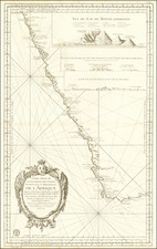 Carte Reduite d'une Partie des Costes Occidentales et Meridionales de l'Afrique depuis Cabo Frio ou Cap Froid ... jusqu'a la Baye S. Blaise . . . MDCCLIV  (with View of Cape of Good Hope) By Jacques Nicolas Bellin