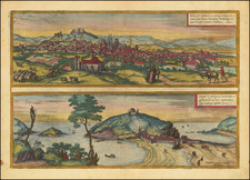 [ San Sebastian and Burgos ]  Burgos celebris et antiqua Hispaniae civiatas, quae Auca, Bravum, Masburgi, Liconiturgis habet   [with]  Sanct. Sebastianum vulgo Donostien ad mare Oceanum insigne regni Guipuzcoa oppidum By Georg Braun  &  Frans Hogenberg