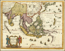 China, India, Southeast Asia, Philippines, Australia and Oceania Map By Matthaus Merian