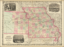 Kansas and Missouri Map By Alvin Jewett Johnson  &  Ross C. Browning