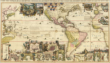 World, Atlantic Ocean, North America, South America, Pacific, California and America Map By Henri Chatelain