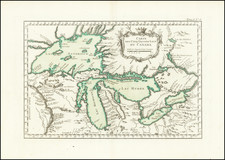 Midwest, Michigan, Wisconsin, Canada and Eastern Canada Map By Jacques Nicolas Bellin