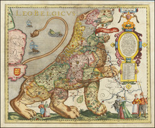 Netherlands and Comic & Anthropomorphic Map By Pieter van den Keere