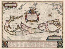 World, Atlantic Ocean and Caribbean Map By Willem Janszoon Blaeu