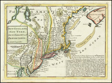 New England, Connecticut, Massachusetts, Rhode Island, New York State, Mid-Atlantic, New Jersey and Pennsylvania Map By Herman Moll