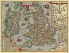 British Isles and England Map By Abraham Ortelius / Johannes Baptista Vrients